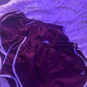 Varsity brand women’s maroon and white cheer shorts